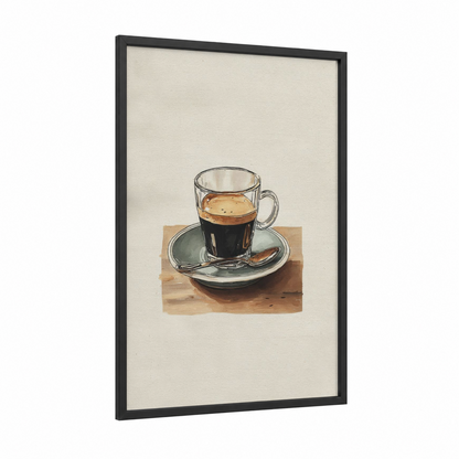 Espresso Moment framed coffee print — black wood frame — cream and sage green palette