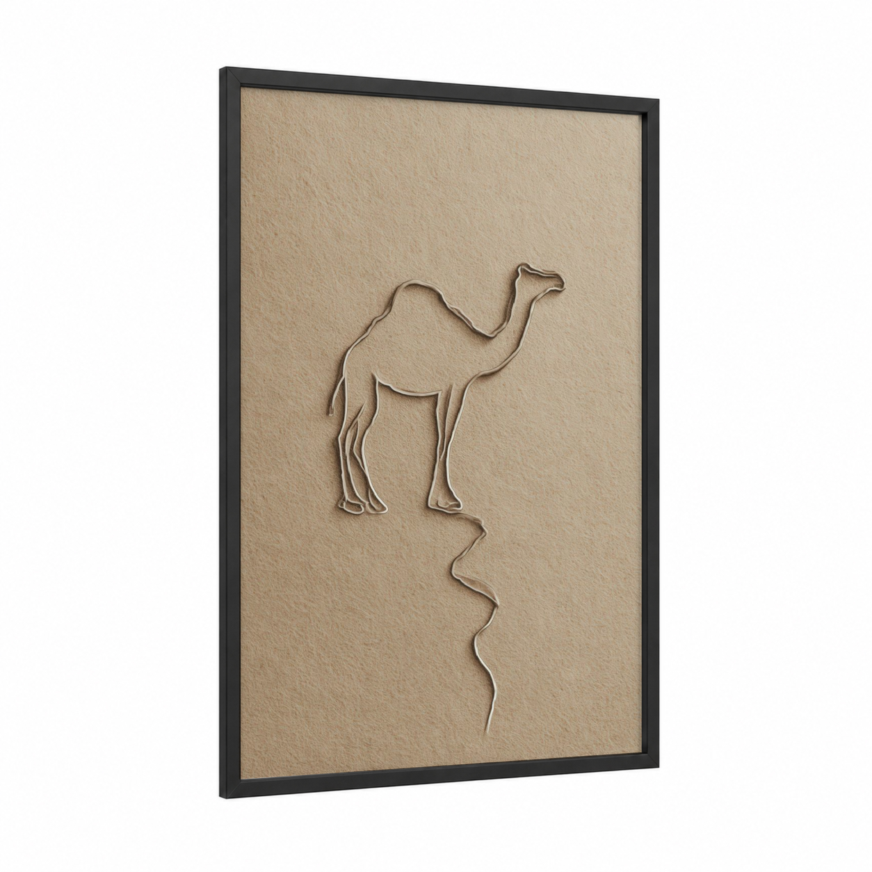 Minimalist Camel framed art print — black wood frame — beige and brown palette