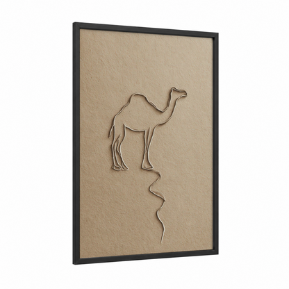 Minimalist Camel framed art print — black wood frame — beige and brown palette