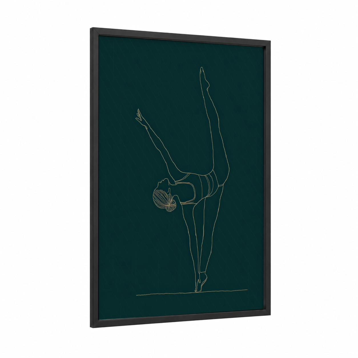 Mindful Headstand framed fitness yoga print — black wood frame — dark blue and gold palette
