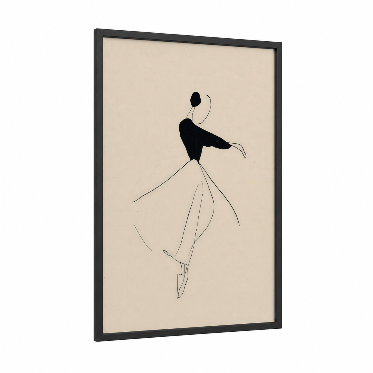 Graceful Flamenco framed art print — black wood frame — black and cream palette