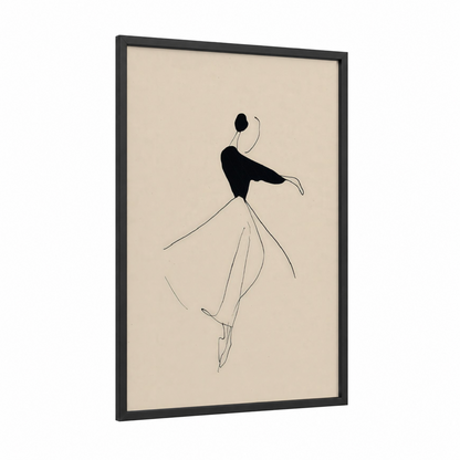 Graceful Flamenco framed art print — black wood frame — black and cream palette