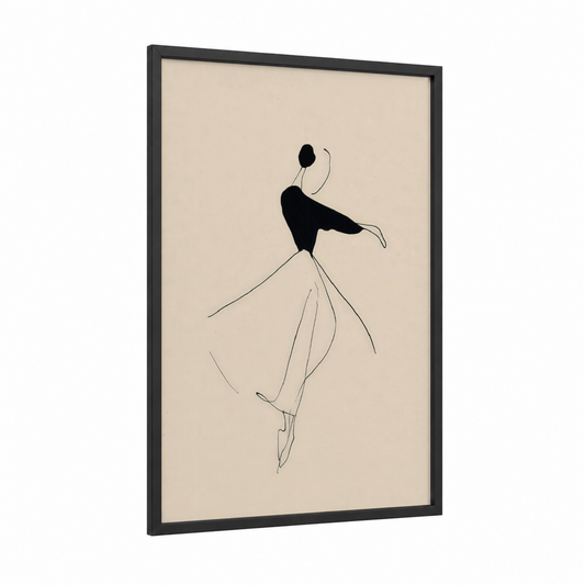 Graceful Flamenco framed art print — black wood frame — black and cream palette