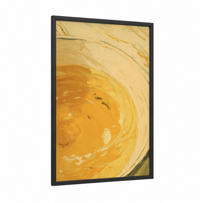 Golden Cheese Swirl framed art print — black wood frame — yellow gold and cream palette