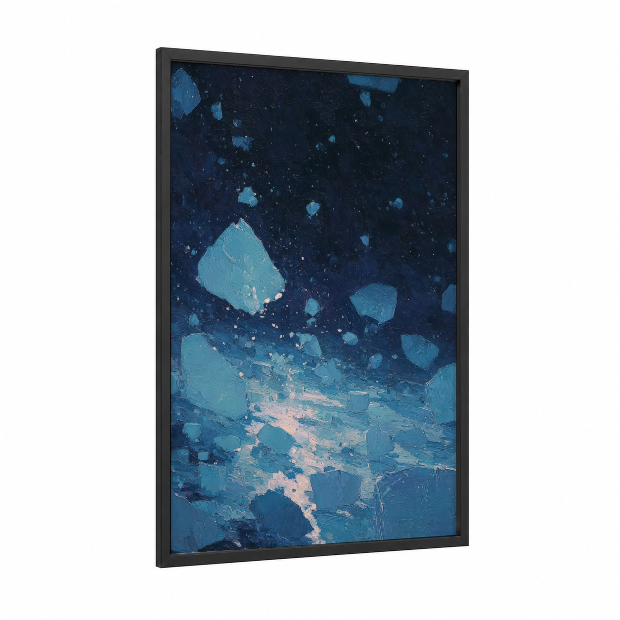 Celestial Stones framed star print — black wood frame — dark blue and turquoise palette