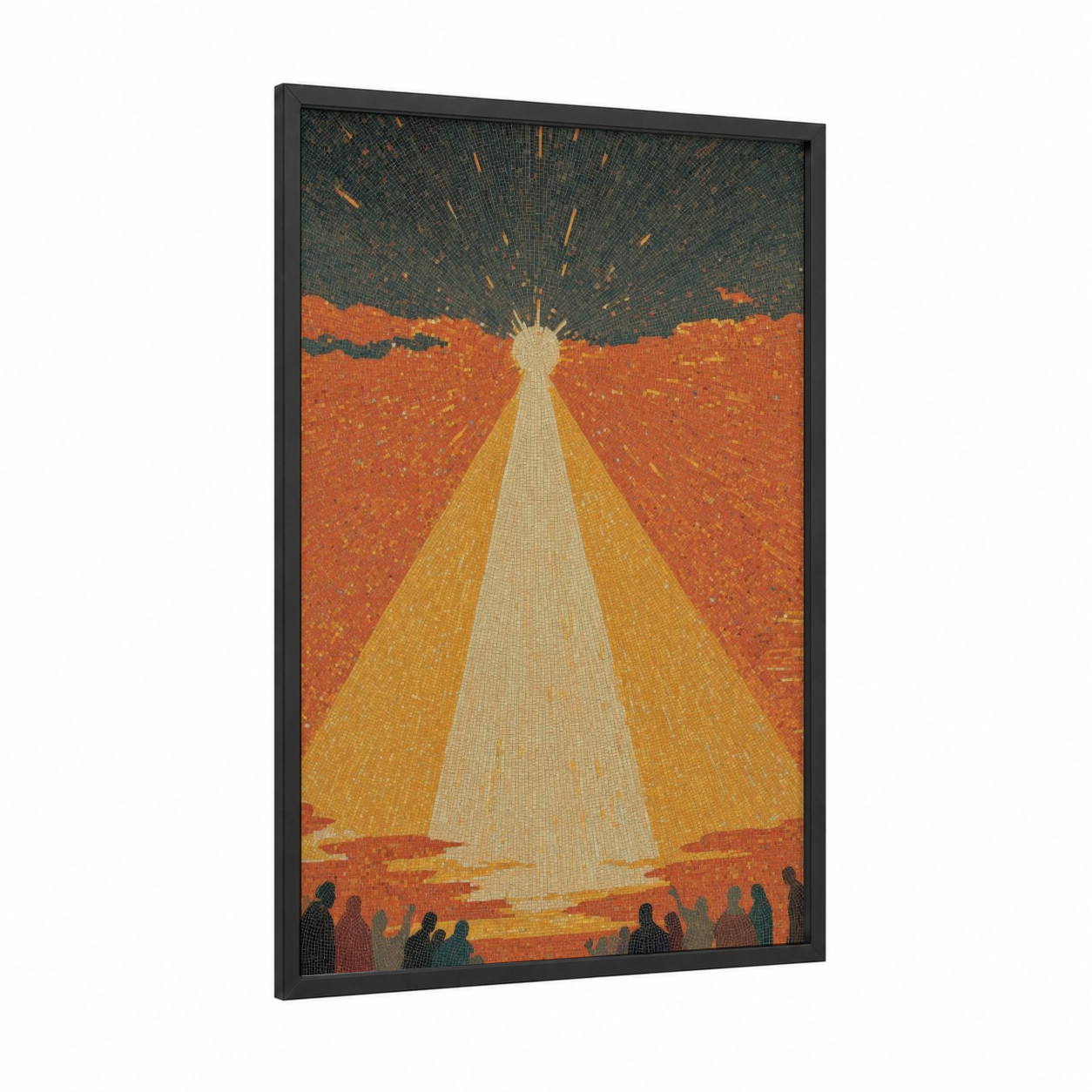 Pentecost Light framed art print — black wood frame — orange and gold palette