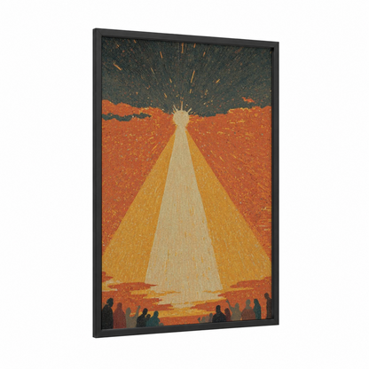 Pentecost Light framed art print — black wood frame — orange and gold palette
