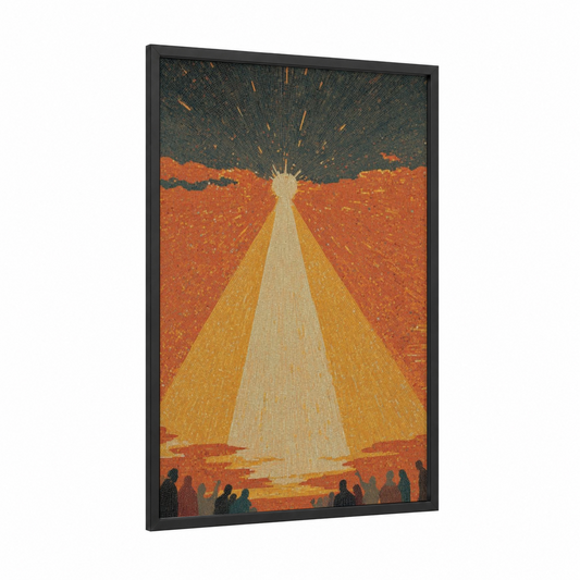 Pentecost Light framed art print — black wood frame — orange and gold palette