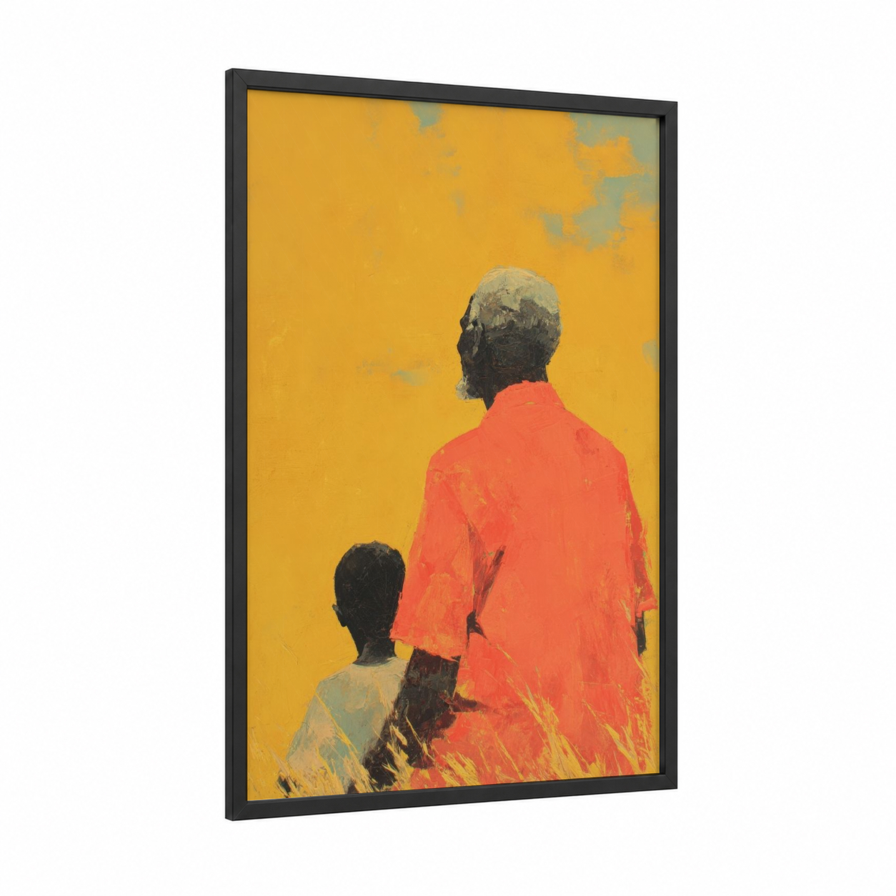 Juneteenth Freedom framed art print — black wood frame — yellow gold and red palette