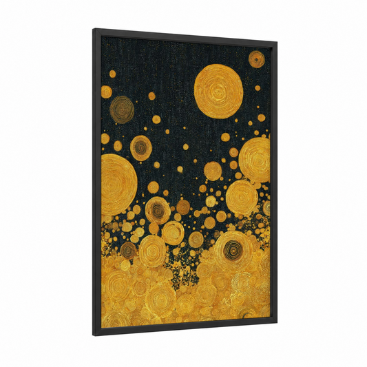 Golden Galaxy framed art print — black wood frame — gold and black and gold palette