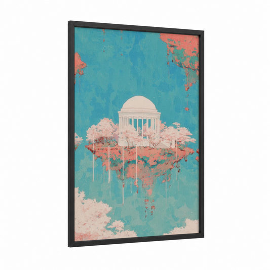Floating Dome framed art print — black wood frame — turquoise and peach palette