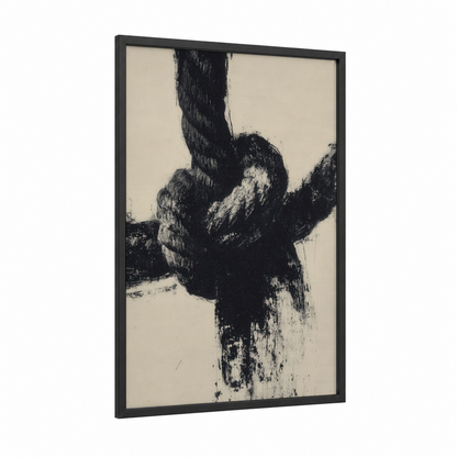 Textured Rope Study framed rope knots print — black wood frame — black and white palette