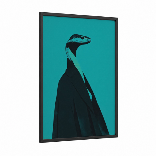 Elegant Viper framed art print — black wood frame — turquoise and black palette
