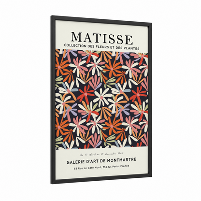 Matisse Floral framed abstract flower print — black wood frame — orange palette