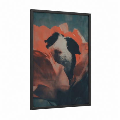 Coral Guinea Pig framed art print — black wood frame — pumpkin and bermuda gray palette