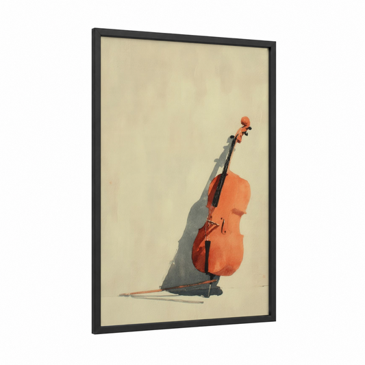 Crimson Cello framed art print — black wood frame — pumpkin and cream palette