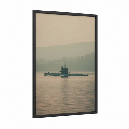 Misty Submarine framed art print — black wood frame — sage green and cream palette