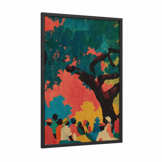 Juneteenth Celebration framed art print — black wood frame — teal and red palette