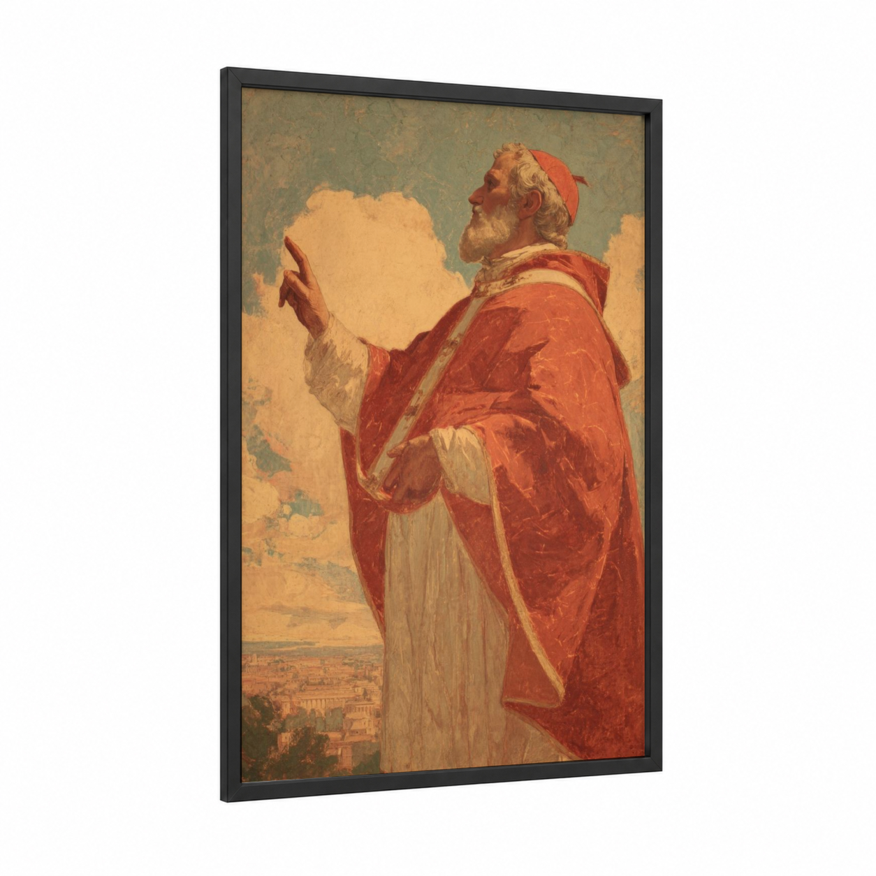 Visionary Saint Peter framed st. peter print — black wood frame — red and gold palette