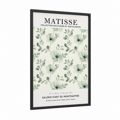 Matisse Florals framed abstract flower print — black wood frame — light green and cream palette