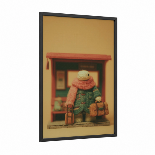 Traveler Turtle framed art print — black wood frame — gold palette