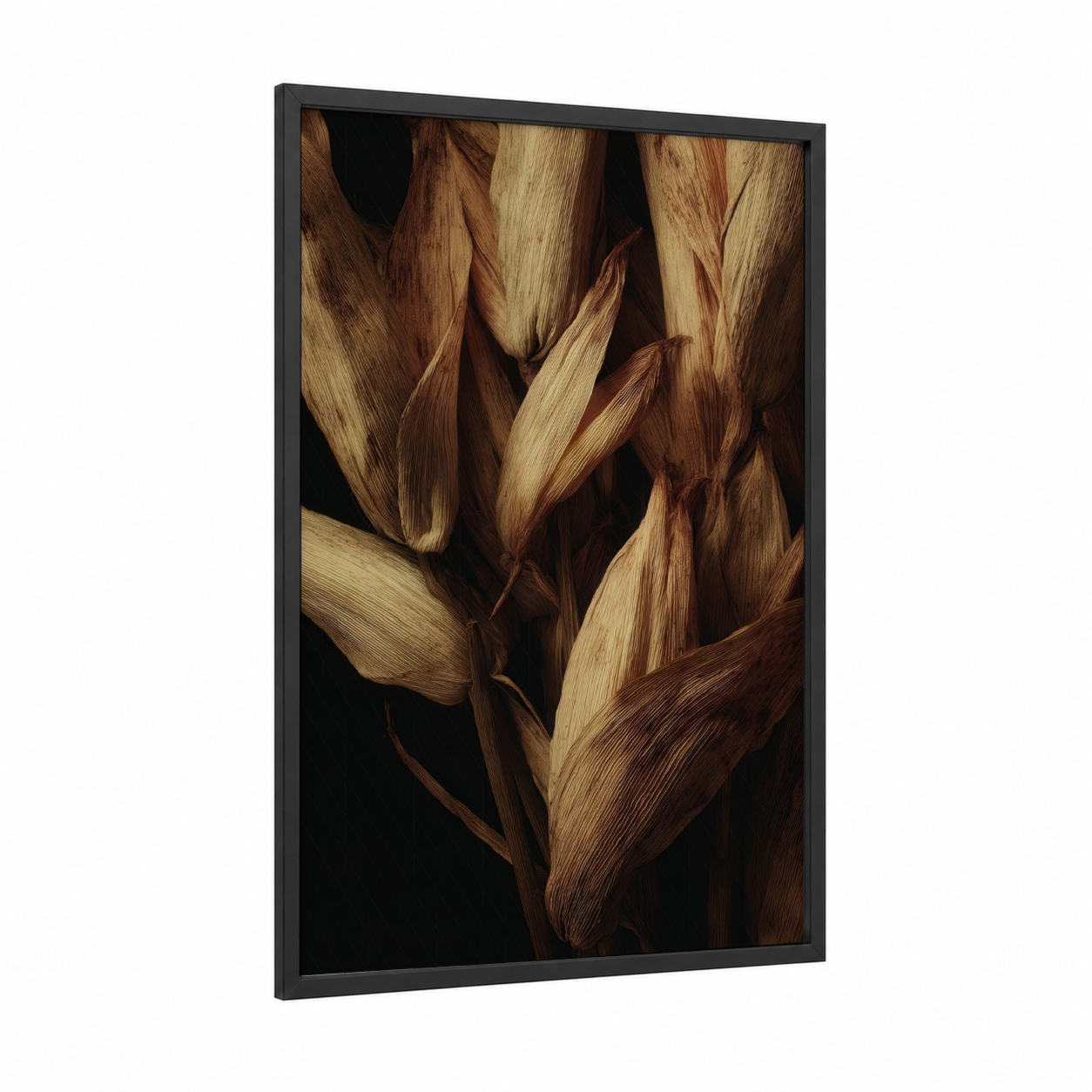Golden Grain Study framed art print — black wood frame — gold and brown palette