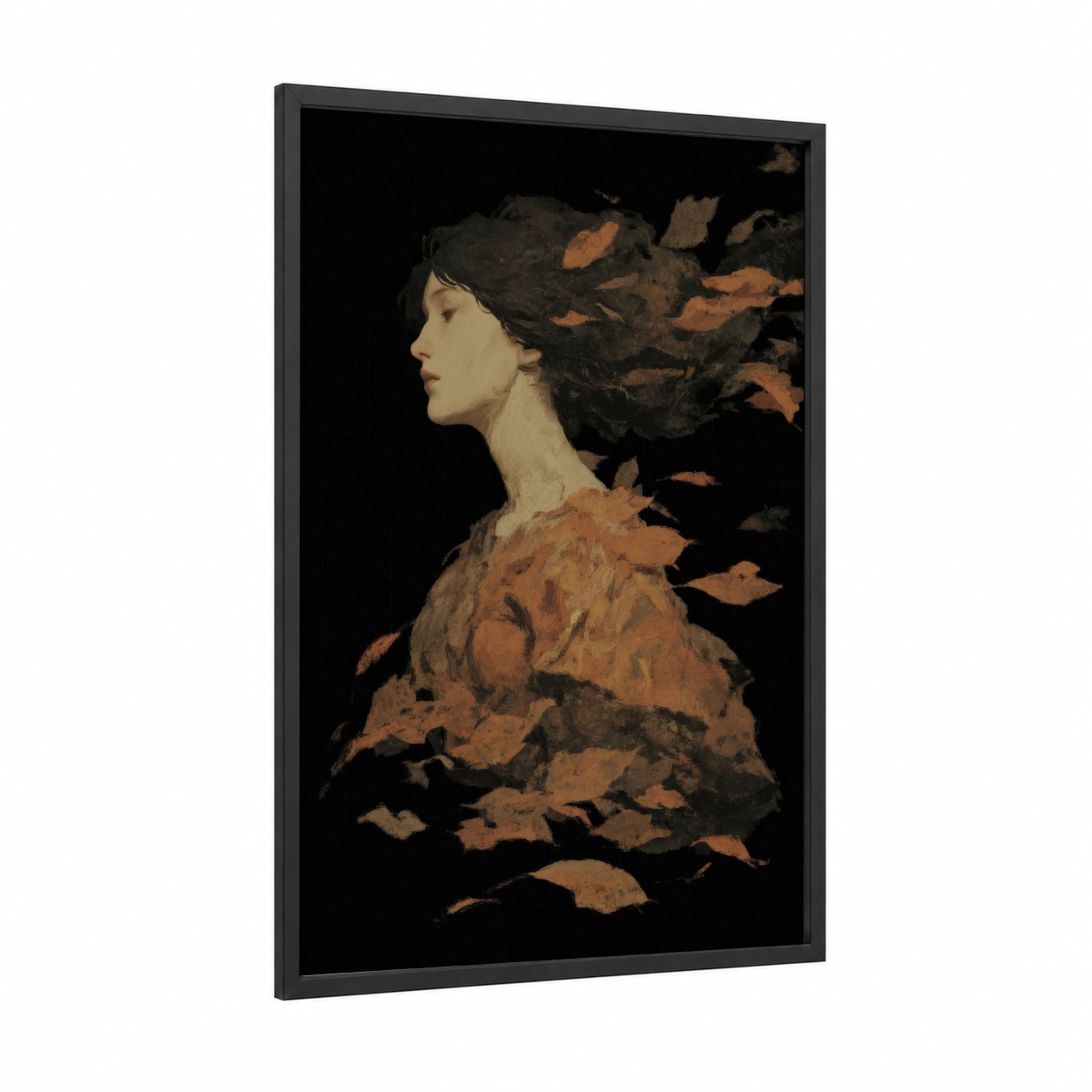 Autumn Enchantress framed magic and witchcraft print — black wood frame — black and russet palette