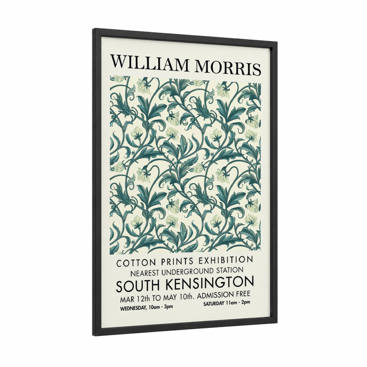 Teal Flourish Pattern framed abstract flower print — black wood frame — teal and cream palette