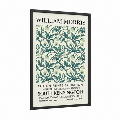 Teal Flourish Pattern framed abstract flower print — black wood frame — teal and cream palette