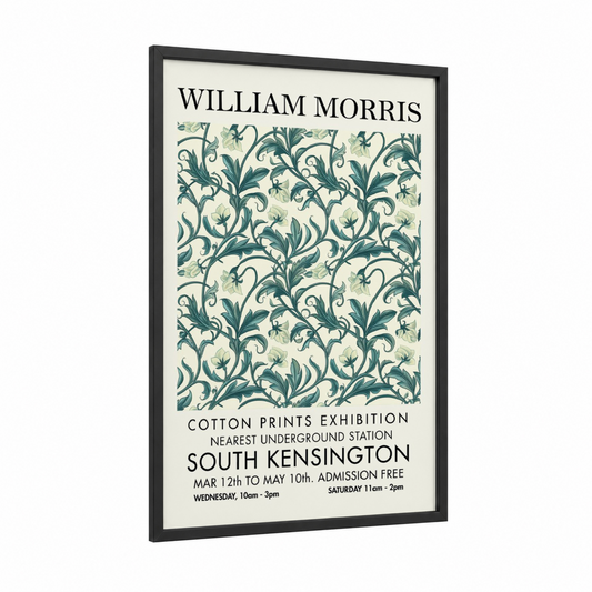 Teal Flourish Pattern framed abstract flower print — black wood frame — teal and cream palette