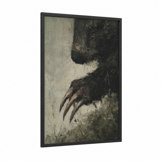 Earthy Wombat framed art print — black wood frame — gray and beige palette