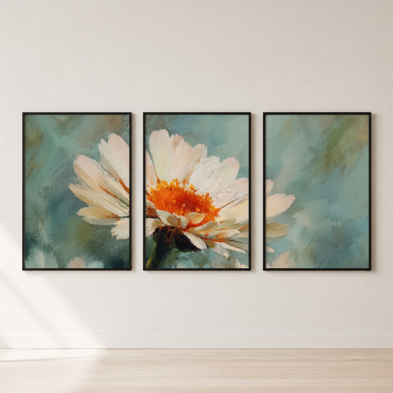 White Daisy Triptych Wall Art Set — set hero