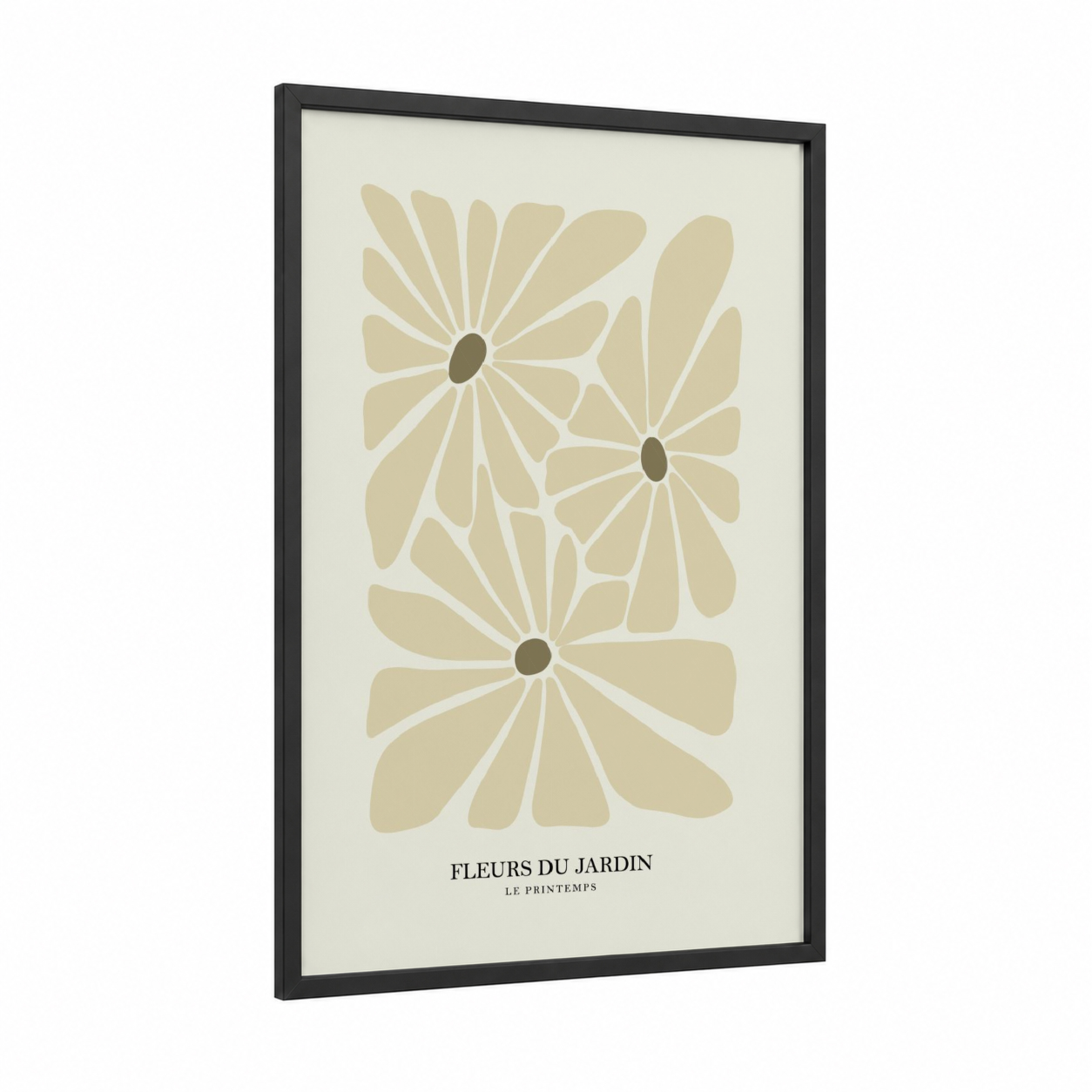 Botanical Garden Flowers framed abstract flower print — black wood frame — cream and beige palette