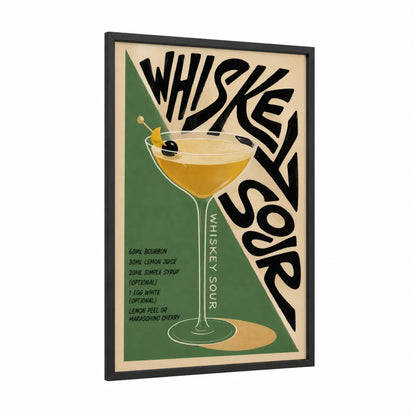 Whiskey Sour Cocktail Recipe Wall Art framed art print — black wood frame — cream and true green palette