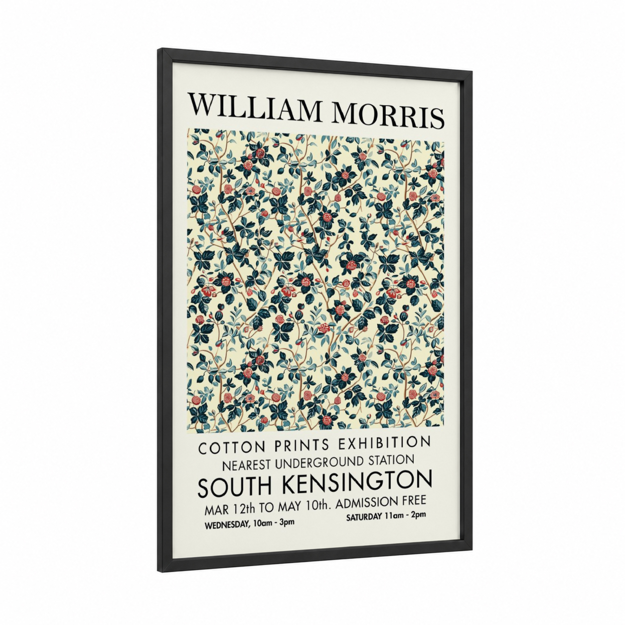 Crimson Berries Pattern framed abstract flower print — black wood frame — cream and dark green palette