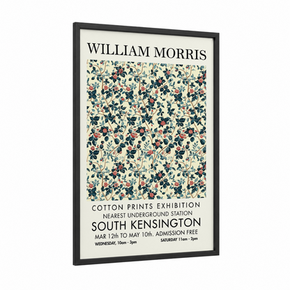 Crimson Berries Pattern framed abstract flower print — black wood frame — cream and dark green palette
