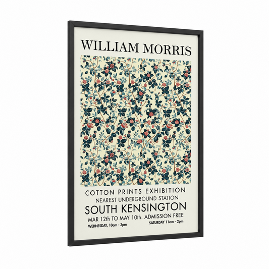 Crimson Berries Pattern framed abstract flower print — black wood frame — cream and dark green palette