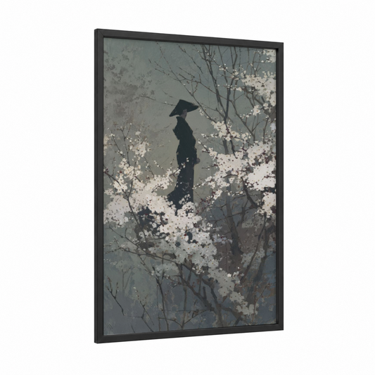 Ethereal Ghost framed art print — black wood frame — gray and white and white palette