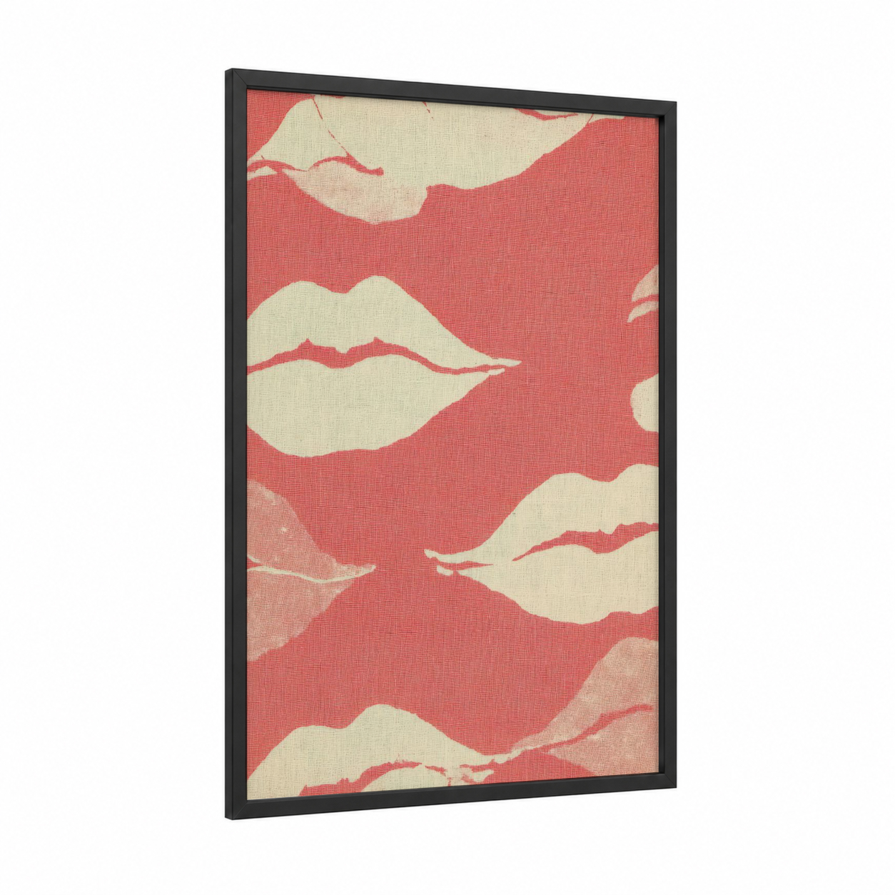 Crimson Lip Pattern framed art print — black wood frame — red and cream palette