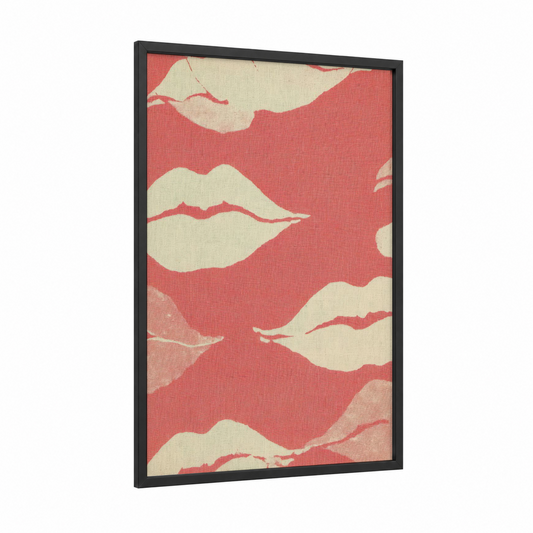 Crimson Lip Pattern framed art print — black wood frame — red and cream palette