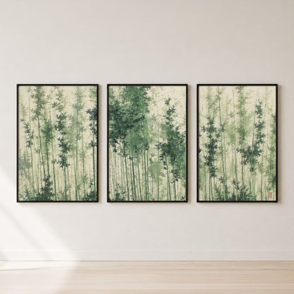 Bamboo Forest Triptych Set Wall Art — set hero