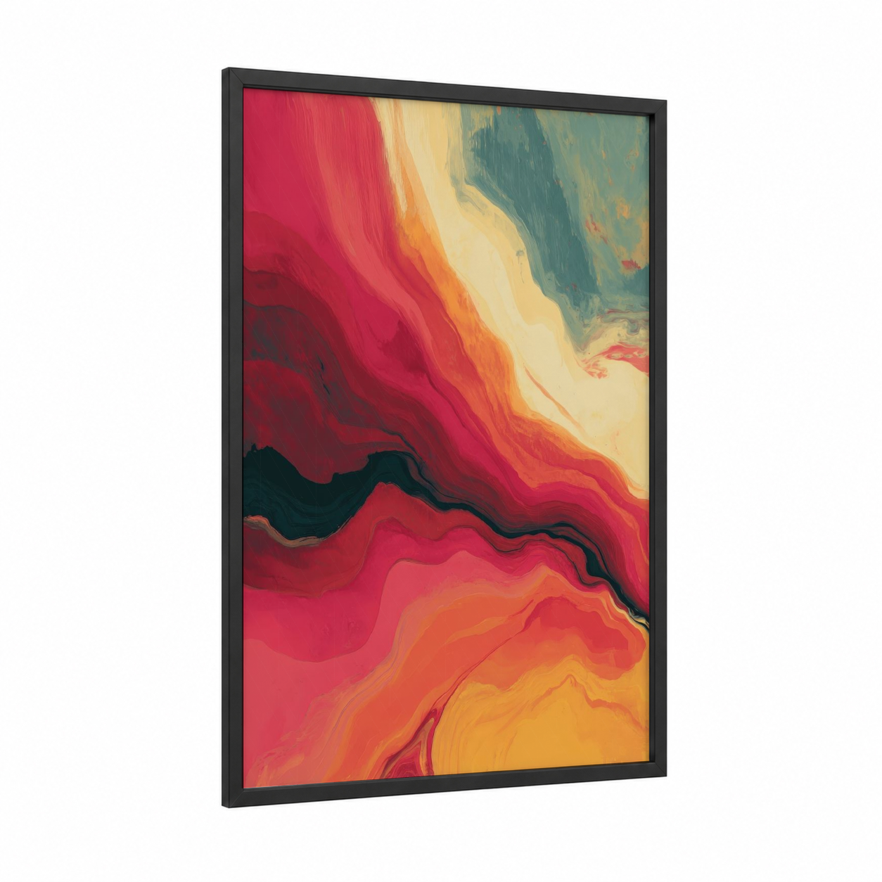 Crimson Rainbow Flow framed art print — black wood frame — magenta and gold palette