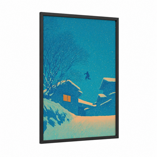 Urban Parkour framed art print — black wood frame — turquoise and gold palette