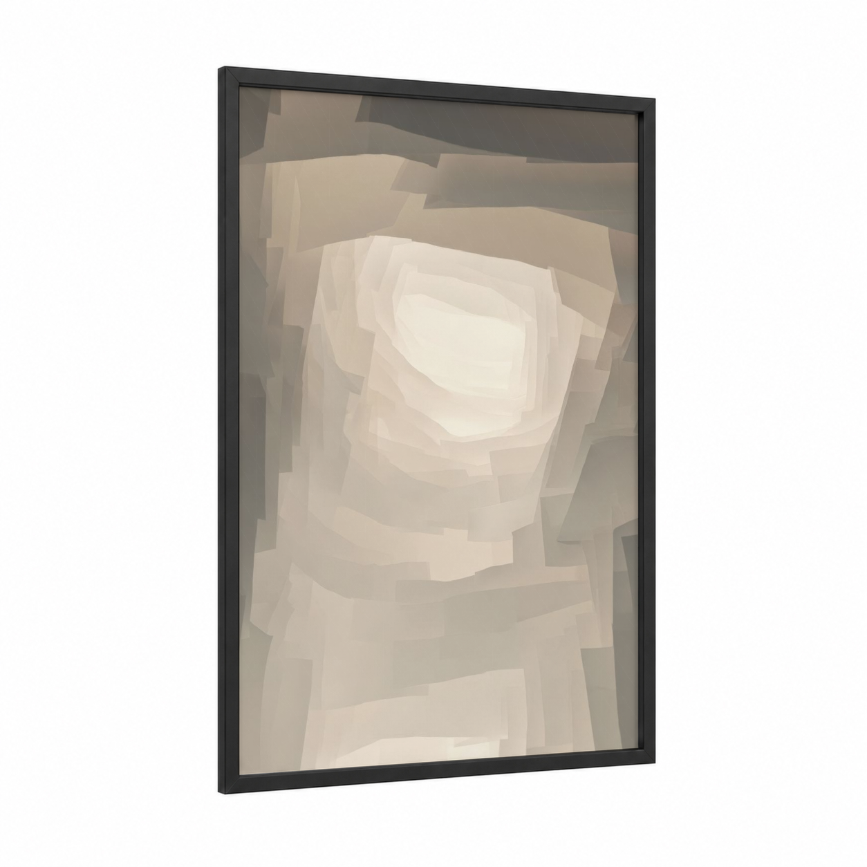Luminous Tunnel framed art print — black wood frame — cream and gray palette