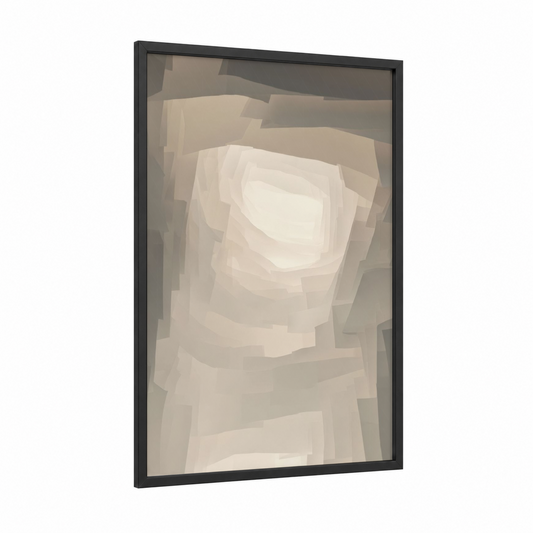 Luminous Tunnel framed art print — black wood frame — cream and gray palette