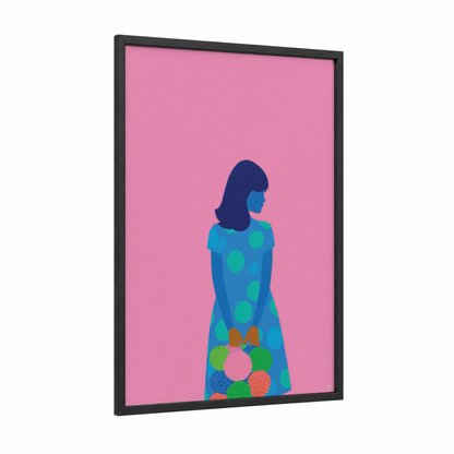 Colorful Fashion Portrait framed fashion illustration print — black wood frame — pink and blue palette