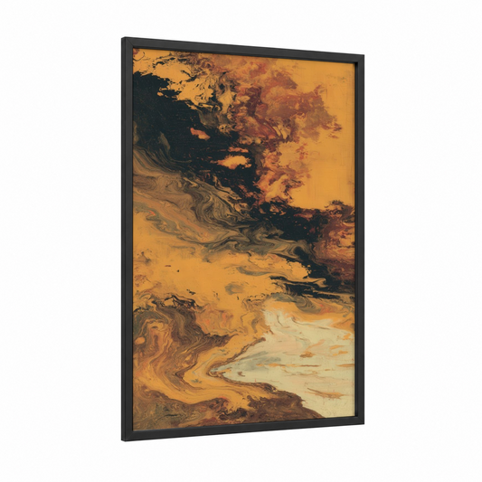 Golden Whiskey framed art print — black wood frame — gold and black palette