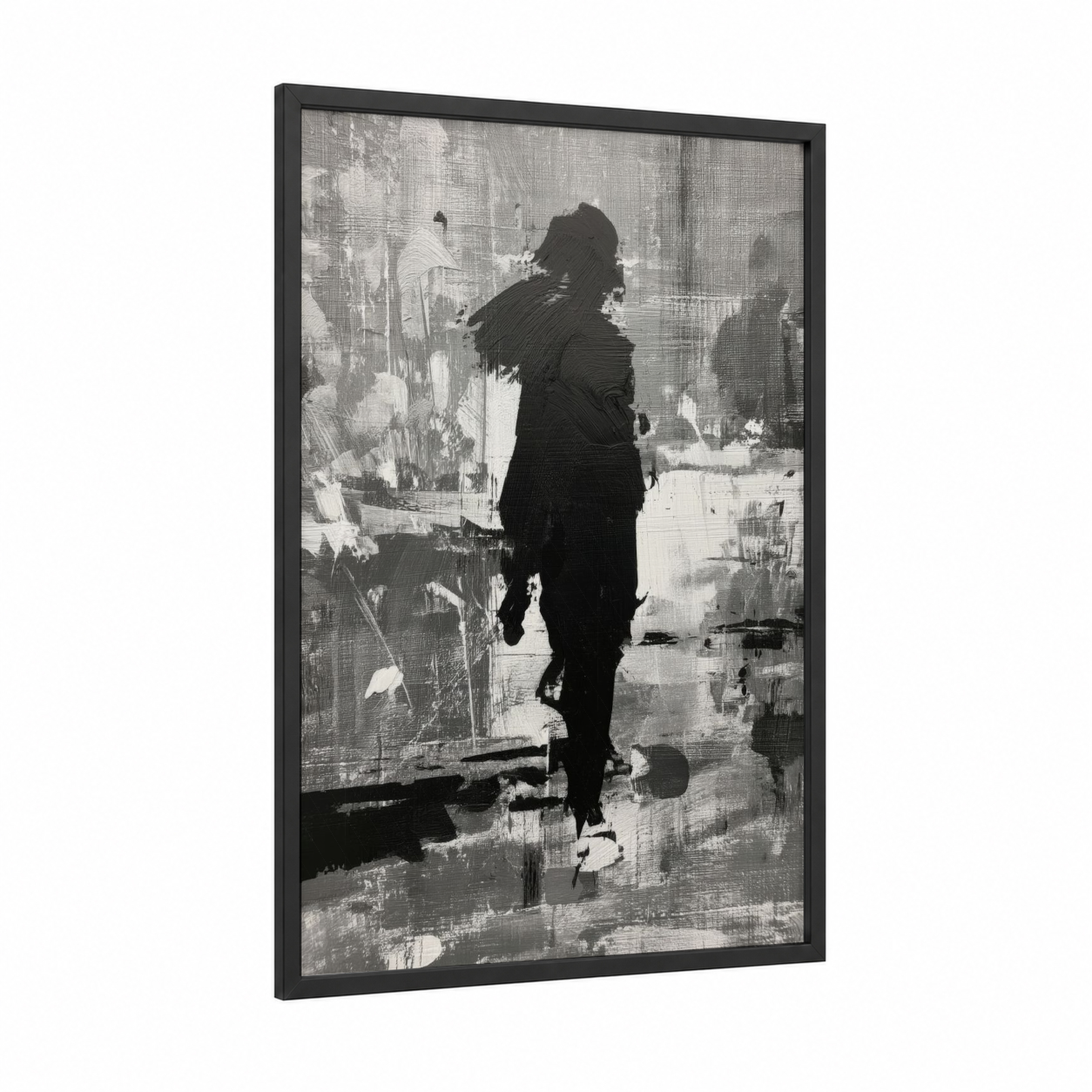 Urban Silhouette framed abstract classic print — black wood frame — black and white and gray palette