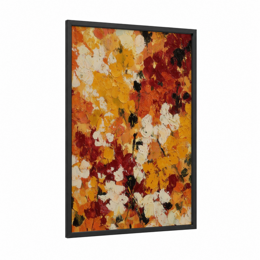 Autumn Wildflowers framed art print — black wood frame — orange and gold palette