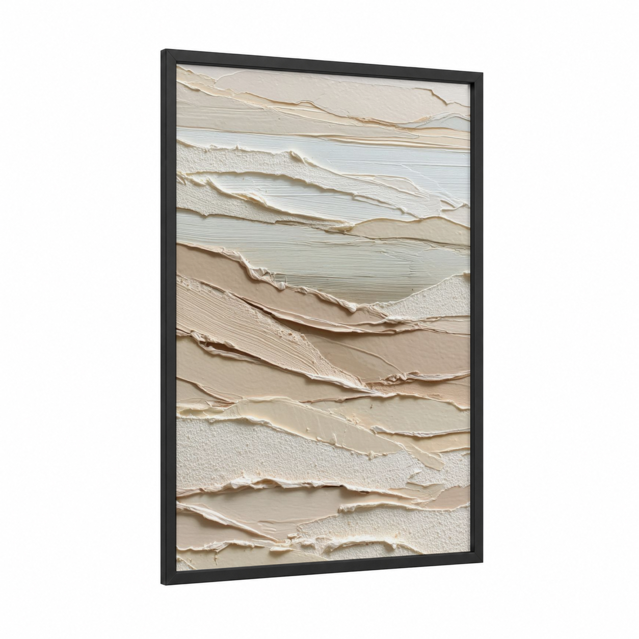 Textured Minimalist framed abstract minimalist print — black wood frame — beige and white palette